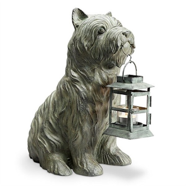 Dog Statue Terrier Patient Pooch Garden Lantern Patio Sculpture Art